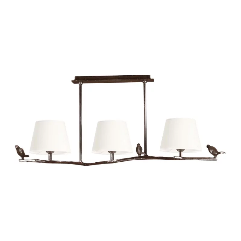 Lustre (suspension) PLUME en bronze patiné, avec 3 abat-jour … - Moinat - Lustres, Plafonniers