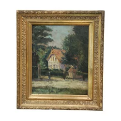 Oil painting on cardboard “Country house”, signed lower right …