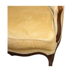 Bergère Louis XV gondole en bois de hêtre et recouverte de