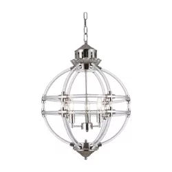 盏银色金属和透明树脂制成的 3 灯枝形吊灯，