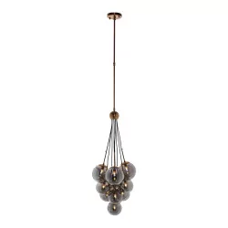 Beryl 模型枝形吊灯，带 9 盏灯，葡萄形，金属和……