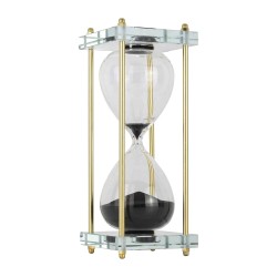 Sablier de décoration en verre et cristal, sable coloris noir,
