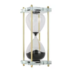 Decorative hourglass in glass and crystal, black sand,