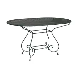 Table ovale modèle Vincy en fer forgé avec plateau en tôle