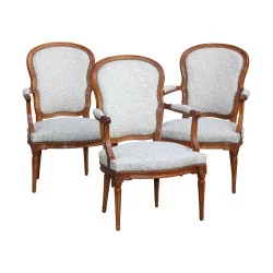 Set of 3 Louis XVI armchairs in cherry wood