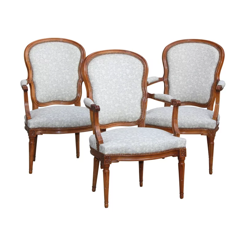 Set of 3 Louis XVI armchairs in cherry wood - Moinat - Armchairs