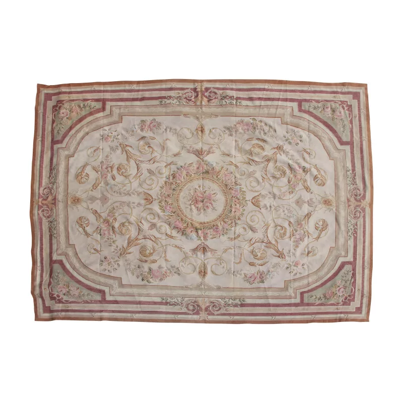 Aubusson rug Colors: Orange, beige, purple, pink, green and … - Moinat - Rugs