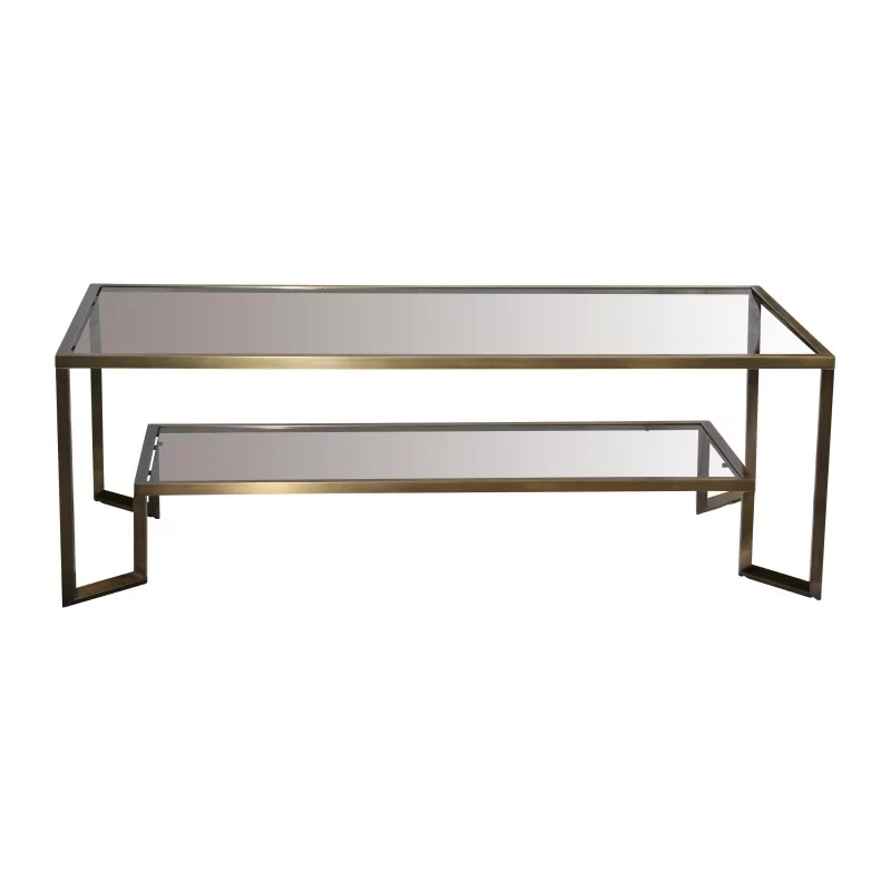 Low coffee table in patinated brass with clear glass - Moinat - Coffee tables Low coffee table in patinated brass with clear glass - Moinat - Coffee tables