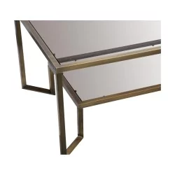 Low coffee table in patinated brass with clear glass