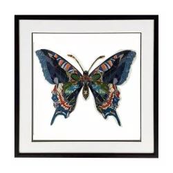 Butterfly painting with relief under glass in paper and frame in …