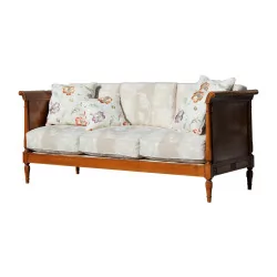 路易十六胡桃木躺椅沙发，覆盖织物