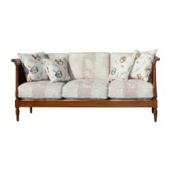 Louis XVI Daybed Sofa in Nussbaum, mit Stoff bezogen