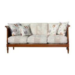 Louis XVI daybed sofa in walnut, covered with fabric