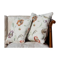 Louis XVI Daybed Sofa in Nussbaum, mit Stoff bezogen