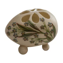 White porcelain egg with painted decorations, openwork on the