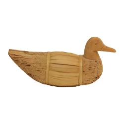 Canard appelant en bois de roseau. 20ème siècle.