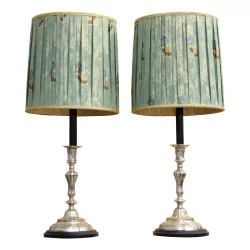 Pair of lamp in the shape of a candlestick. Regency model in bronze...