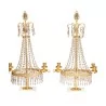 Pair of candelabra with crystals and gilt and chiseled bronze, on … - Moinat - Candleholders, Candlesticks