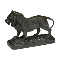 Bronze „Lion Marchant“, grün patiniert, signiert Joseph Victor …