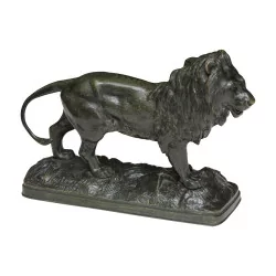 Bronze “Lion Marchant”, patine verte, signé Joseph Victor …