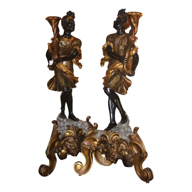 Pair of real size Nubians, called Blackamoors in wood - Moinat - Columns, Flares, Nubians