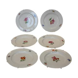 Set of 6 porcelain plates painted with decor …