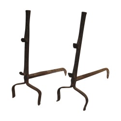 Pair of black wrought iron andirons. 20th century