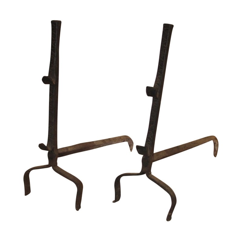 Pair of black wrought iron andirons. 20th century - Moinat - Firedogs, Andirons Pair of black wrought iron andirons. 20th century - Moinat - Firedogs, Andirons