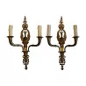 Pair of Empire sconces in chased bronze with 2 lights. Beginning … - Moinat - Wall lights, Sconces