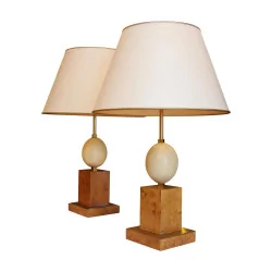 Pair of wooden “Ostrich egg” lamps, with …