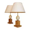 Paire de lampes "Oeufs d’autruche" en bois, avec - Moinat - Lampes de table