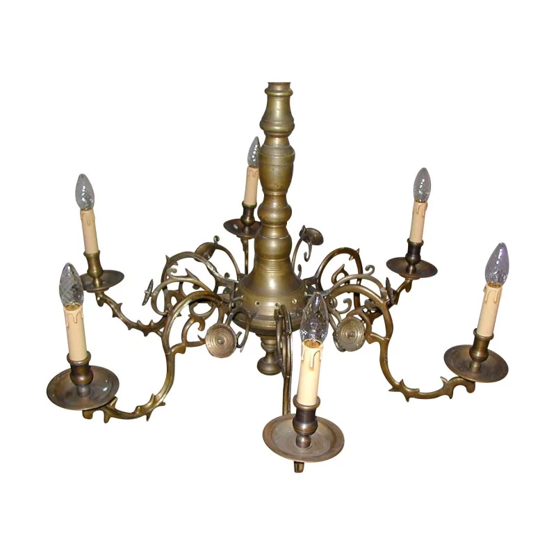 个带 6 盏灯的抛光青铜枝形吊灯，中心装饰物…… - Moinat - 吊灯, 吸顶灯