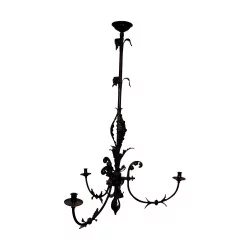 Pair of chandeliers in wrought iron and repoussé metal at 3 …
