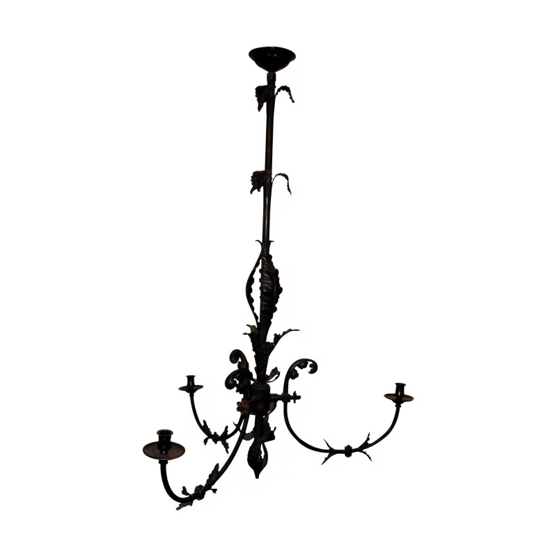 Pair of chandeliers in wrought iron and repoussé metal at 3 … - Moinat - Chandeliers, Ceiling lamps