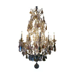 Large chandelier in bronze and colored crystals. France paris …