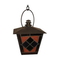 Lanterne en fer forgé, avec vitraux colorés. 20ème siècle