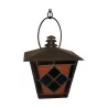 wrought iron lantern, with colored stained glass. 20th century - Moinat - Chandeliers, Ceiling lamps