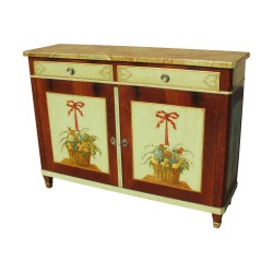 Buffet en bois d’acajou peint avec 2 tiroirs et 2 portes,