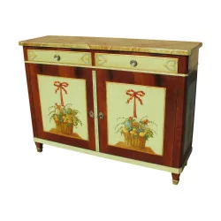 个彩绘桃花心木餐边柜，带 2 个抽屉和 2 个门，