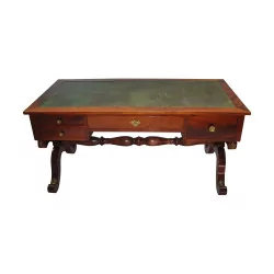 Преобразованный еловый стол для реставрации, кожаный верх…