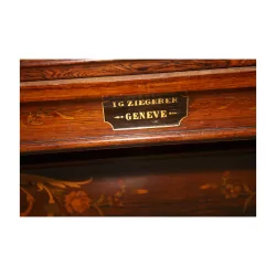 French-style billiard table in inlaid wood and rosewood, with