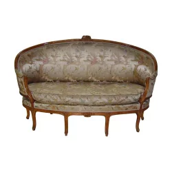 Louis XV sofa basket in beech wood carved with rose …