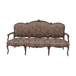 Louis XV sofa in carved walnut wood with upholstery …