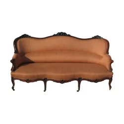 Napoleon III sofa in carved rosewood, covered in fabric