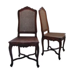 Pair of Régence chairs in beech wood with cane
