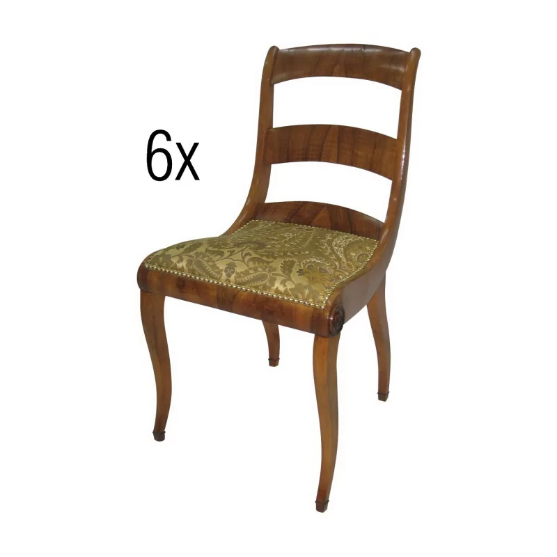 Set of 6 Yverdon chairs in walnut wood with green fabric - Moinat - Chairs