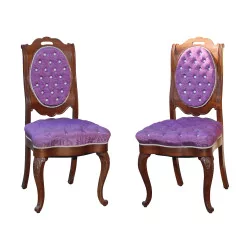 Pair of Napoleon III padded buttoned moire chairs, in …