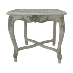 Régence caned chair in carved wood with white and green patina, …