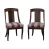 2 Chaises Gondole en bois d acajou recouvertes de tissu rayé - Moinat - Chaises