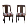 2 张红木长椅，上面覆盖着条纹织物…… - Moinat - 椅子